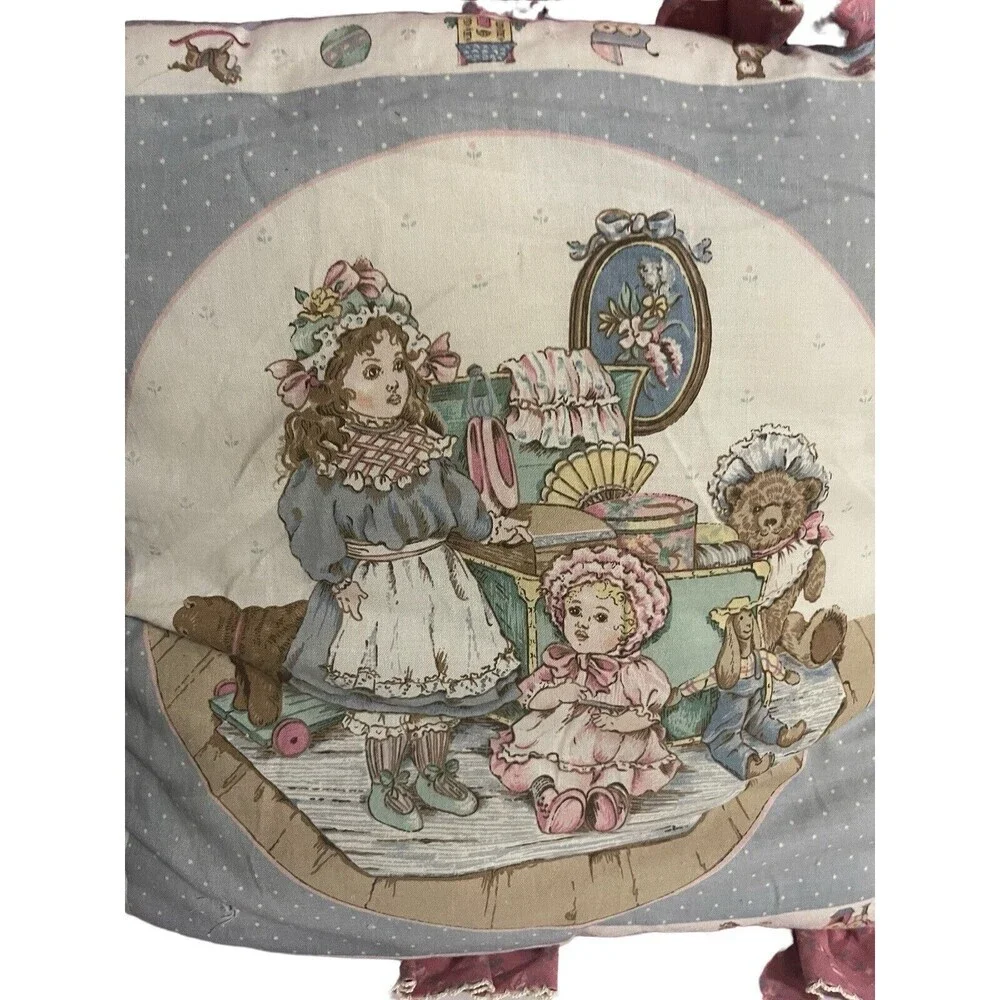 Vintage Handmade Quilted Girls Bear Pink Accent Pillow 80’s 15x15 RARE